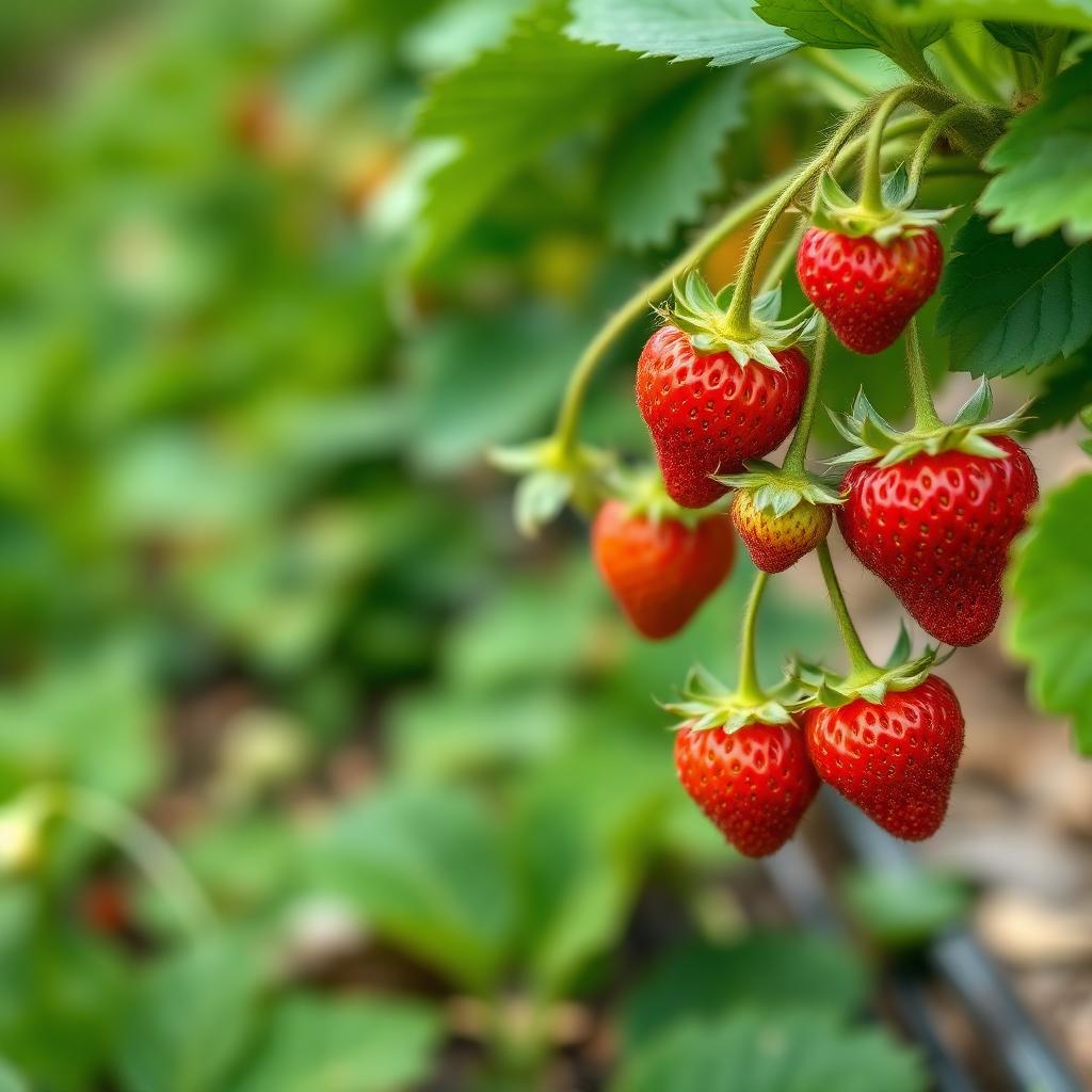 Ripe strawberries on the plant