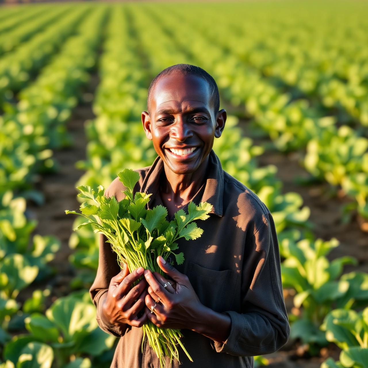 Kenyan farmer holding fresh harvest