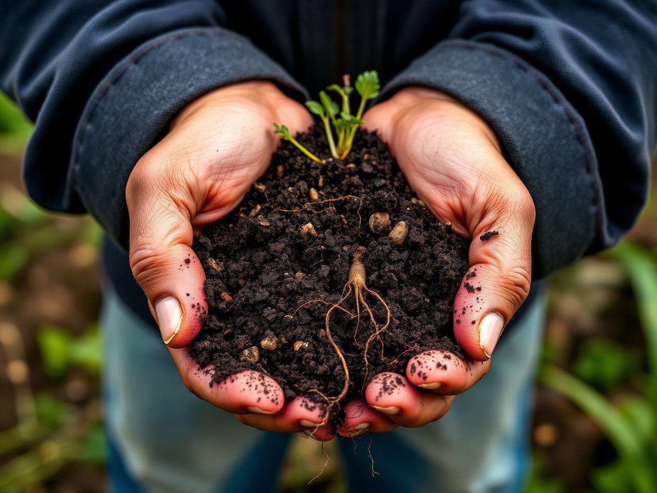 Healthy living soil held in hands